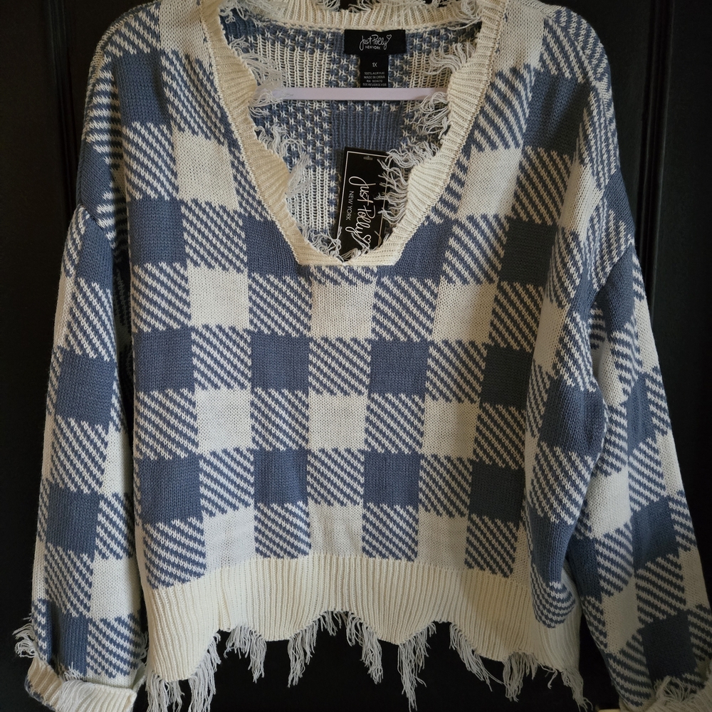 SOLD! Blue and White Checkered Sweater